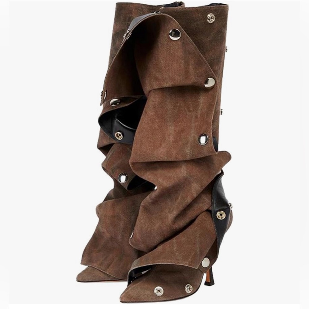 Pointed Toe Buckle Stiletto Removable Boots